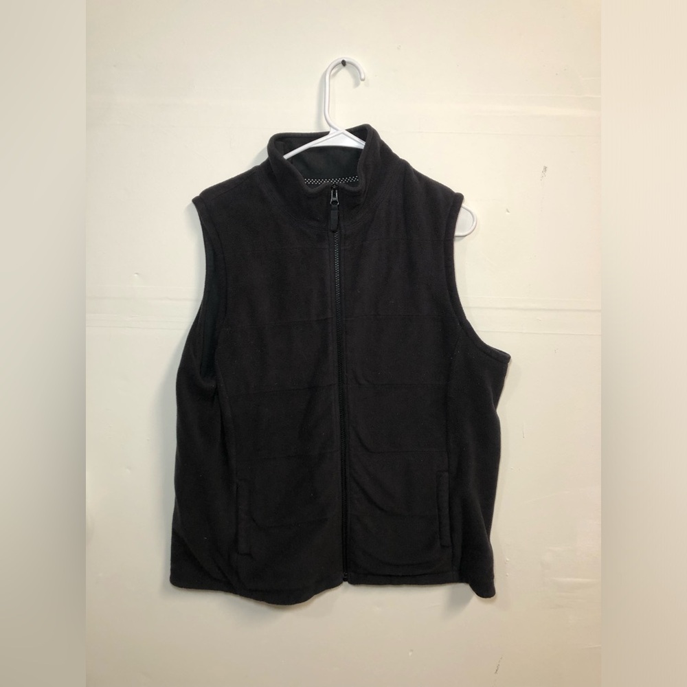 Lands' End Women’s Fleece Black Zip Up Vest